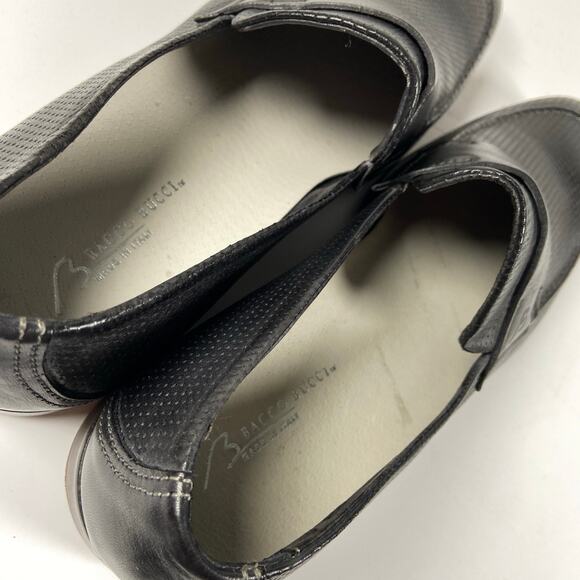 Bacco Bucci Made in Italy Black Perforated Leather Loafers Men's Size 10 - Picture 10 of 13